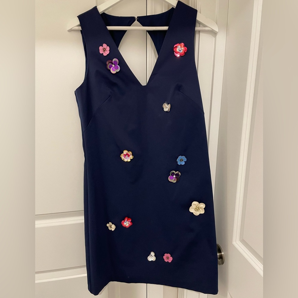 Navy Blue Nicole Miller Floral Embellished Dress